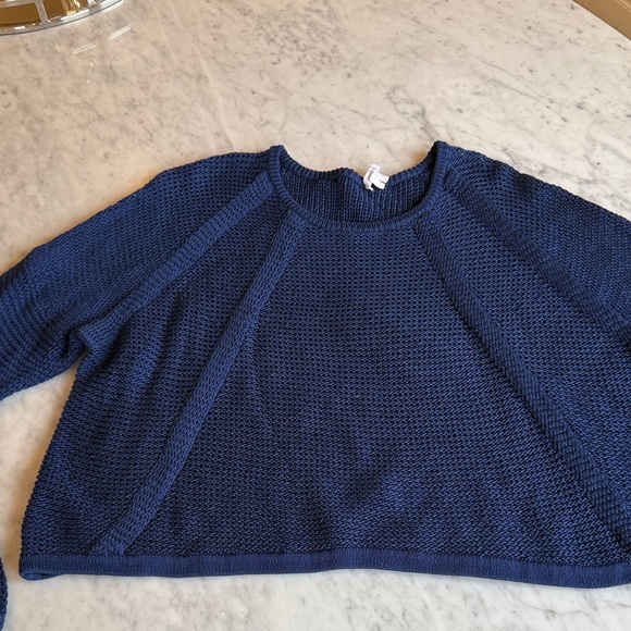 Helmut Lang Blue Knit Boxy Oversize Crop Sweater - Picture 1 of 5